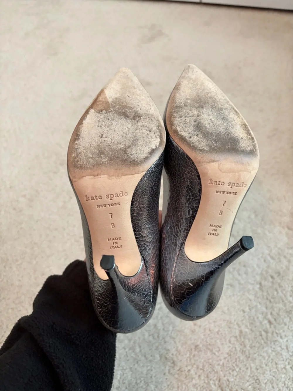 Kate Spade New York Silver Crackled Leather Pumps Heels Stilettos Women's Size 7
